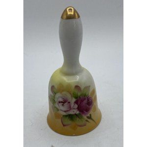 Lefton China Bell #5202 Porcelain Hand Painted Pink Roses Gold Tip